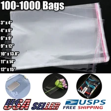 Poly Bags Clear Self Adhesive 100-1000x OPP Cellophane Plastic Bags Choose Size