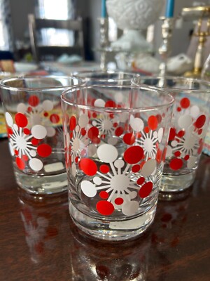 Vintage MCM 4 New Crate & Barrel Double Old Fashioned Atomic Snowflake Glasses