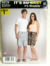 Simplicity Pattern 8116 Sizes XS - XL Unisex Summer Shorts Uncut 2016