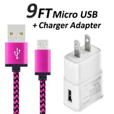 9 FT Micro USB Charger Data Cable and USB Charger Adapter For Android Devices