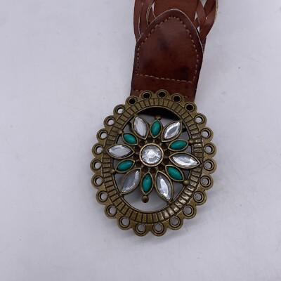 Boho faux leather turquoise belt Unisex Western Cowboy Cowgirl Style Boho Turquoise Faux PU  main image 3