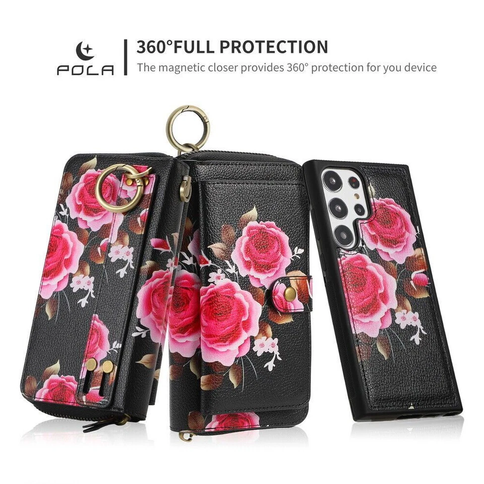 Crossbody Handbag Wallet Flower Phone Case For Samsung S22 S23 S24 S25 Ultra - Image 4 of 4