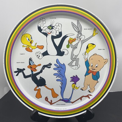 1974 Looney Tunes Warner Bros Metal Serving Plate Tray Bugs Bunny Tweety Daffy
