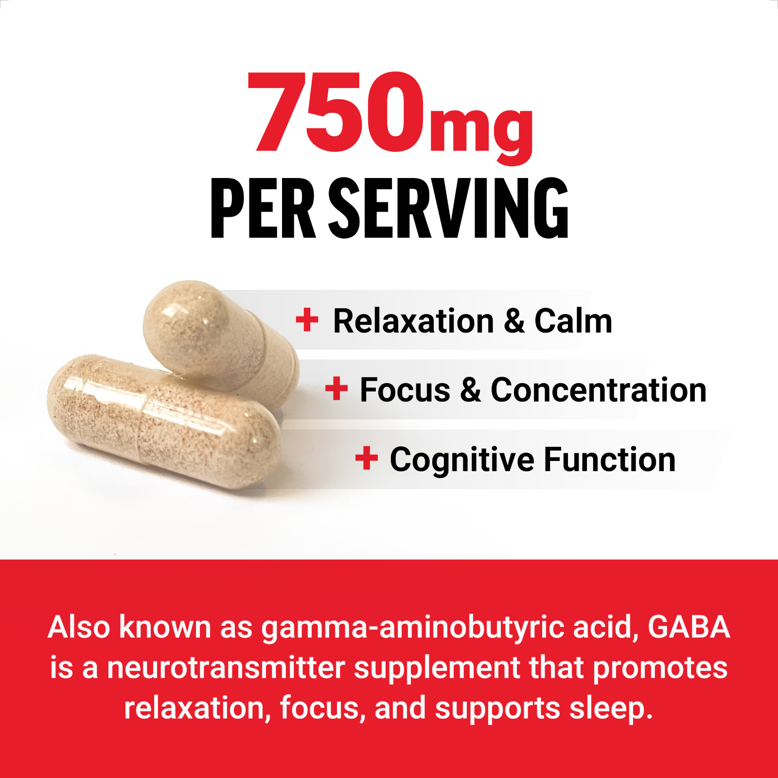 FORCE FACTOR GABA 750mg Capsules,  Support Calm, Relaxation, Sleep, & Focus