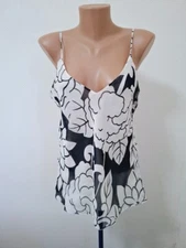 JEAN-LOUIS SCHERRER BOUTIQUE White-black Floral Spaghetti Strap Silk Tank Sz 46