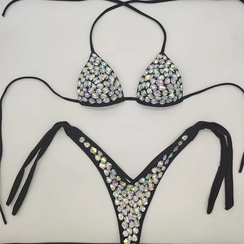 Conjunto de bikini de diamantes traje de baño vendaje push up estrás piedras brillantes traje de baño - Imagen 27 de 28