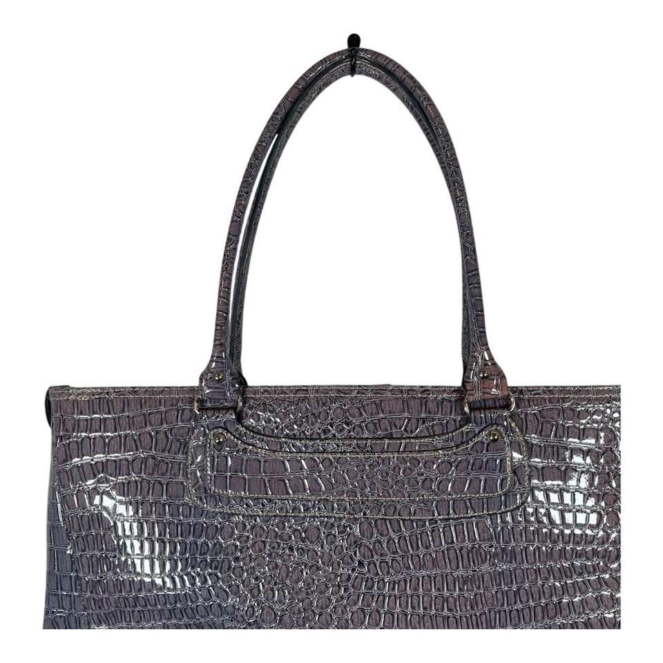 Attention Crocodile Pattern Large Tote Shoulder Bag Lavender Purple 21"X12" - Image 4 of 4