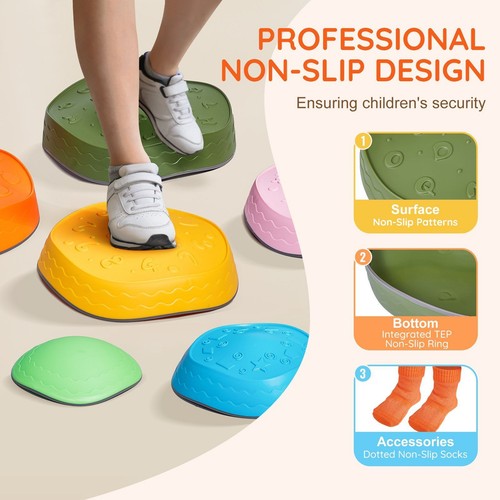 Kids Balance Stepping Stones Sensory Obstacle Course 6 PCS Outdoor Indoor - Picture 4 of 11