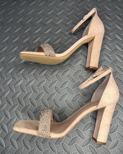 MARC FISHER LTD Angelo PINK SUEDE Rhinestones leather Womens 4" heel sandal Sz 9 - Picture 4 of 12