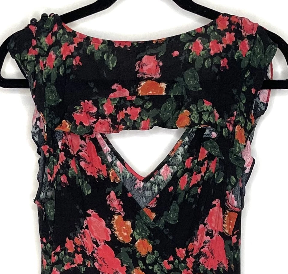 Mono floral Plenty Tracy Reese negro rosa SP sin mangas con volantes escote en V Foto 4 de 4
