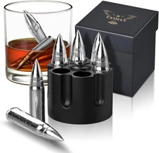 Metal Whiskey Bullets - 6 - Pack Steel Whiskey Rocks (2 Variations)