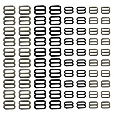 20 PC 1'' & 3/4'' Heavy Duty Iron Tri Glide Slide Buckle Black Matte & Bright