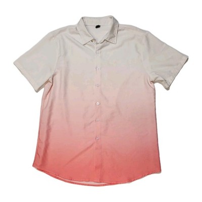 Manfinity Men Pink/White Gradient Ombre Button Up Shirt short Sleeves Size M