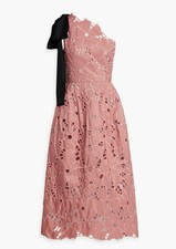 $5990 NWT Oscar de la Renta One Shoulder 🎀 Guipure Lace Midi Dress Rose Pink 12