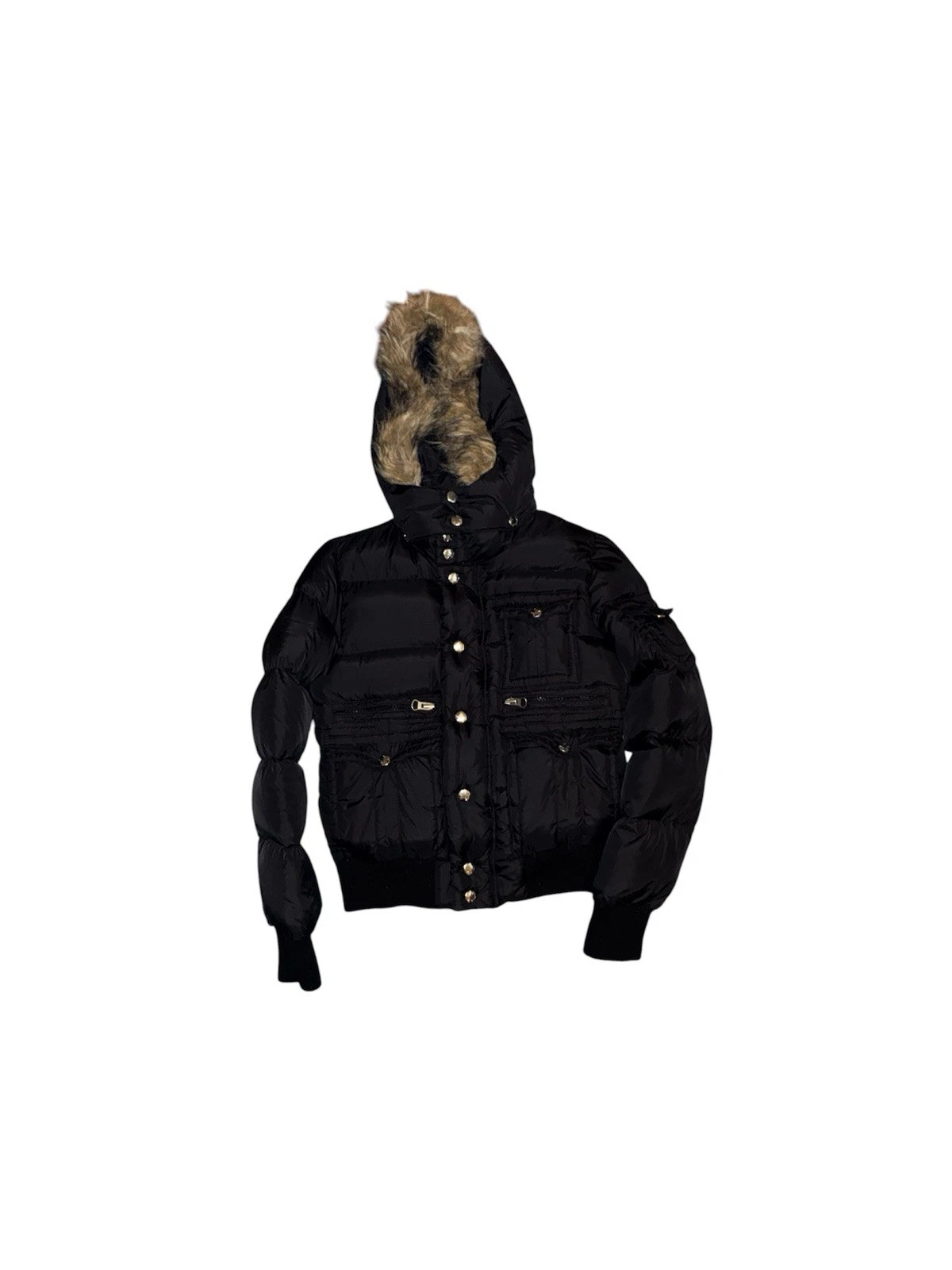 True Religion (Rare) Black Puffer Jacket with Fur Hoodie Men's Size Medium image 1
