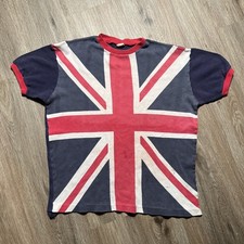 VTG 60s Union Jack AOP T Shirt Made in England Punk Sid Vicious T Shirt Medium
