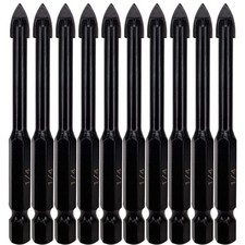 1/4 Inch Glass and Tile Drill Bit 10pc Set, Yg6x Tungsten Carbide Tipped Spear C