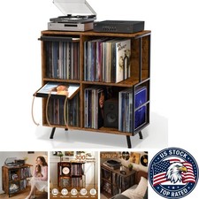 Vintage 3-Tier Flip Top Record Player Stand - Holds 300 Albums in Rustic Brown