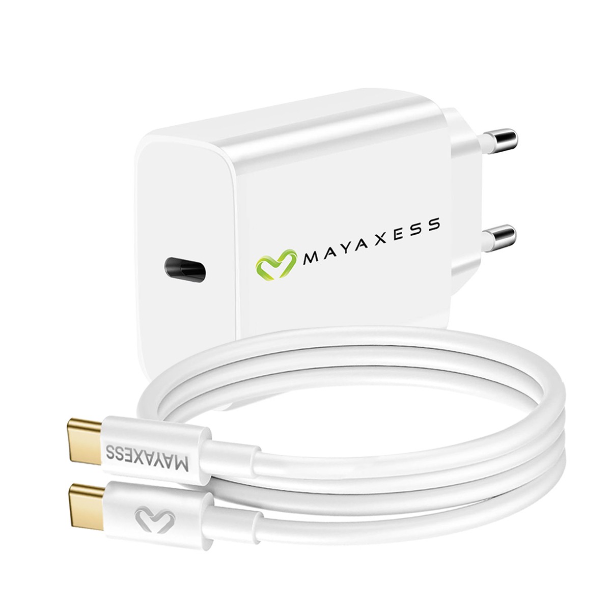 Chargeur secteur 20W pour iPhone 15 Pro avec câble USB-C de 1 mètre blanc