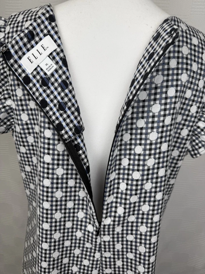 ELLE Women’s XL Black & White Gingham Dot Sheath Dress – Short Sleeve - Image 4 of 4