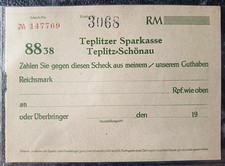 Teplitz-Schönau, Scheck der Sparkasse, 1920-30er Jahre, Sudeten