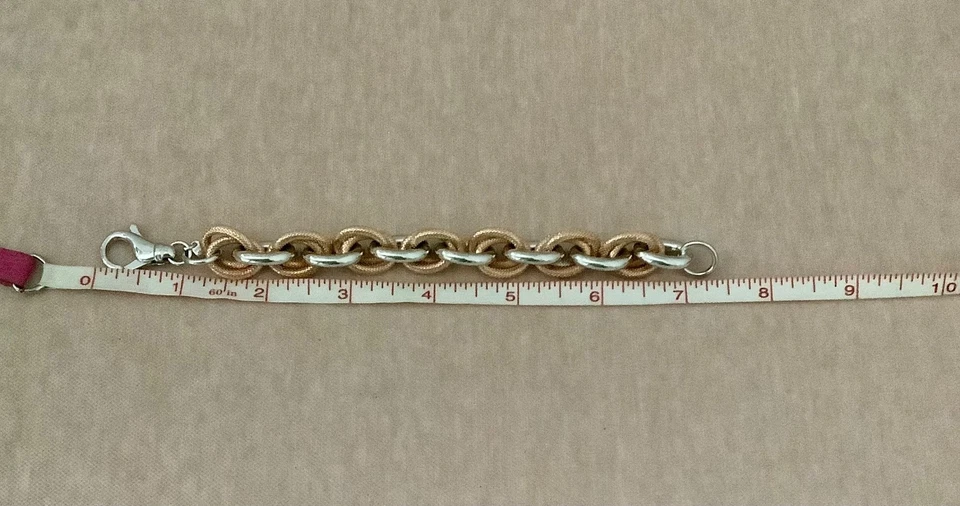 QVC Bronzo Italia Solid Thick Double Rolo Link Bracelet Rose/White Small 6-1/4” - Image 4 of 4