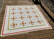 Antique 1880's Rosette Applique Quilt Red Green and White