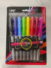BIC Intensity Permanent Markers Fine Tip Assorted Colors 8 Pack Unique Snap Cap