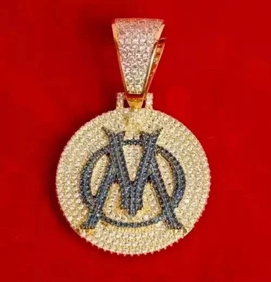 3 Ct Round Cut Real Moissanite Letter ''M'' Pendant 14K Yellow Gold Plated Silver