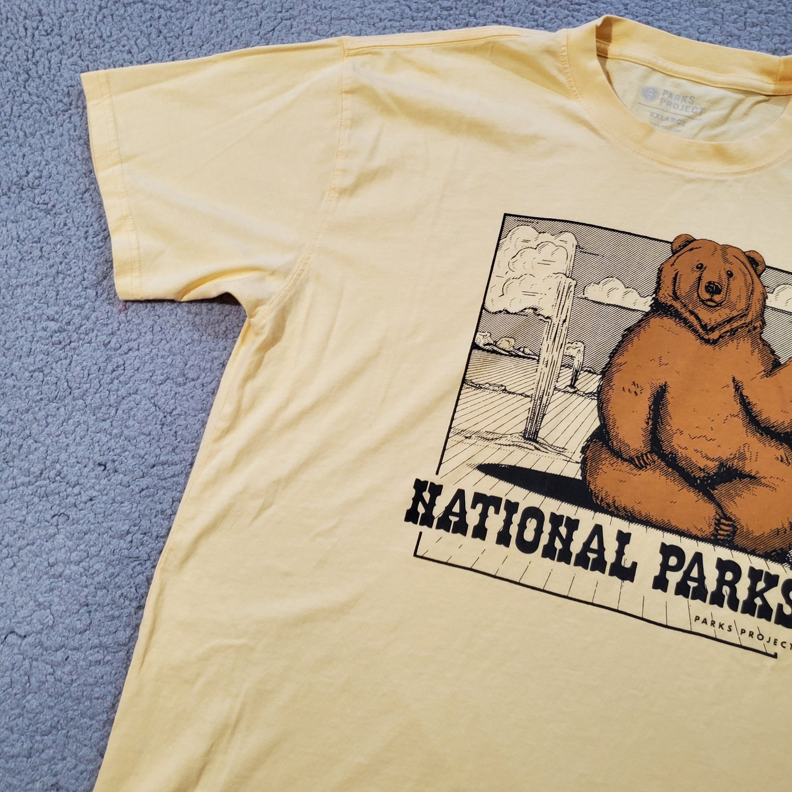 Parks Project Shirt Mens 2XL XXL Yellow Brown Bear National Cotton Short Sleeve