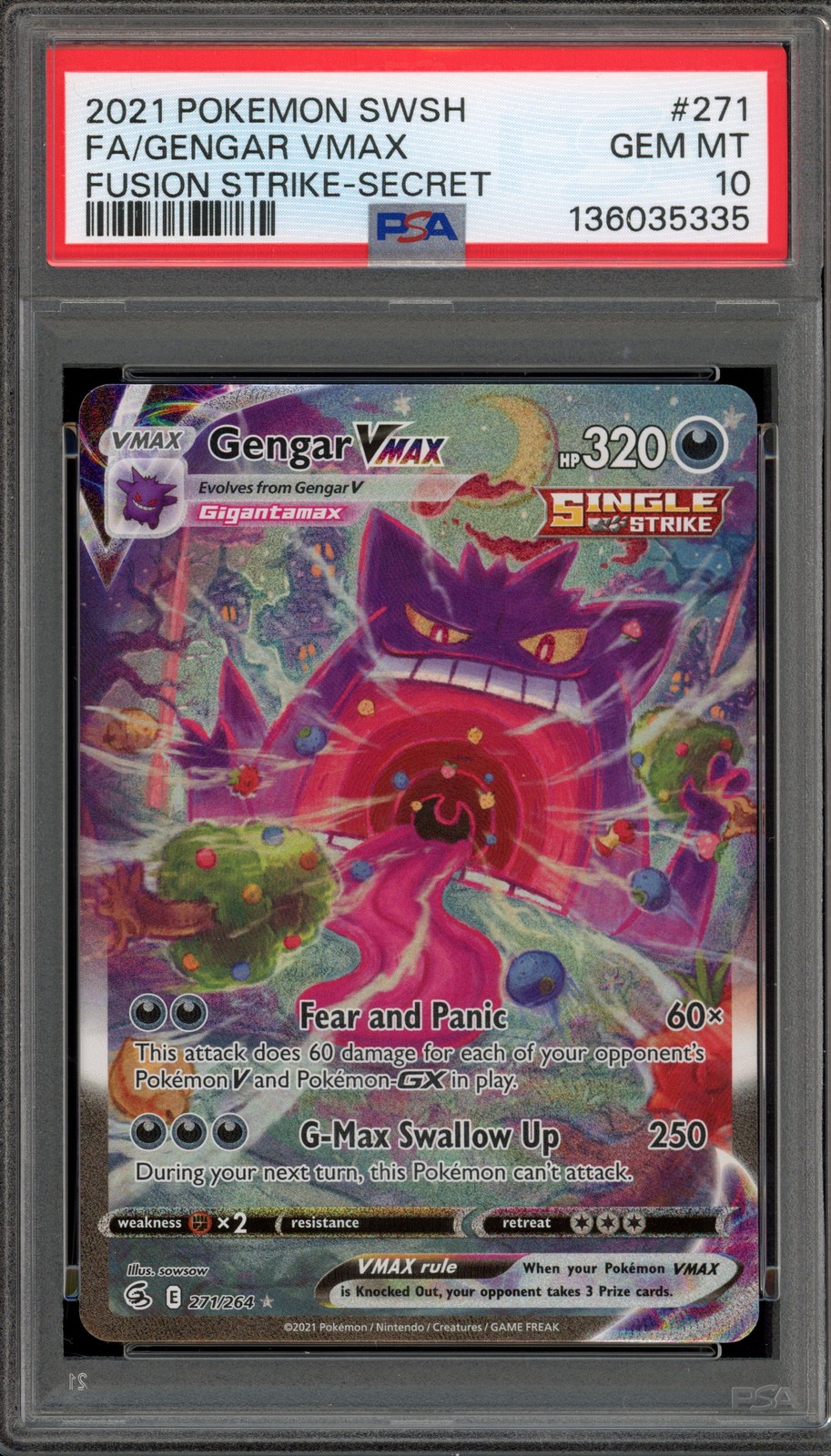 Pokemon Gengar VMAX Fusion Strike Secret Rare Full Alt Art #271 PSA 10 Gem Mint