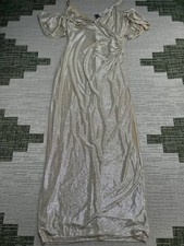 Lauren Ralph Lauren Maxi Dress Womens 14 Silver Metallic Cold Shoulder Gown