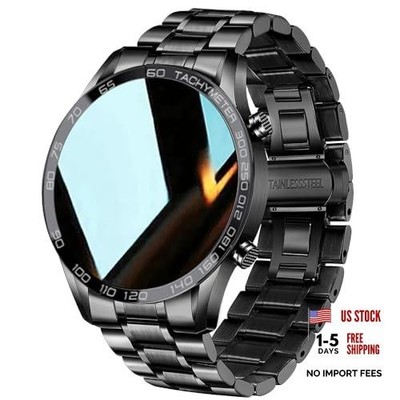 Men Smart Watch for Android iOS, Bluetooth Calls Voice Chat with Heart A-Black
