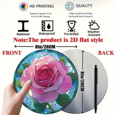 1pc Large 2020cm8 Round Aluminum Wall Art - HD Printed Rose Floral Design W/Pink