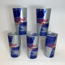 Lot Of 5 Red Bull Energy Plastic Reusable 12oz Cups Blue Silver Gray Cola Rare