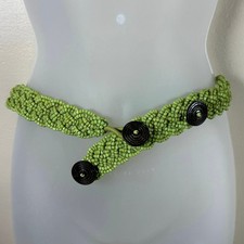 Women s Beaded Belt Vintage Handmade Green Bohemian Lagenlook Art to Wear 36-38