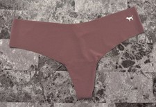 NWT VICTORIA'S SECRET PINK M MAUVE WHITE DOG RARE RAW EDGE NO SHOW THONG PANTIES