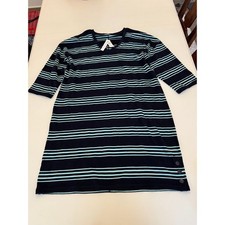 T By Talbots Active Stripe Shirt Dress Navy Aqua UPF 50+ Size XL NWT Outdoor