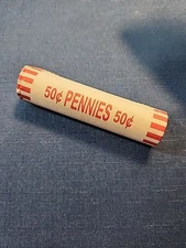 Unopened, FED SEALED Roll Of Pennies, 50C Face, Find Wheat, Error, Copper Cents