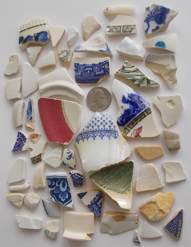 54 Pieces Pottery Maine Sea Glass Pottery Blue Green White Pink Multiple Color