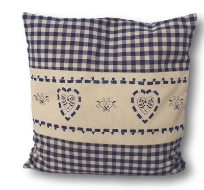 MYZIRBE Zirbenkissen HERZ blau kariert 40x40 cm Zirbenholzspäne in extra Inlett