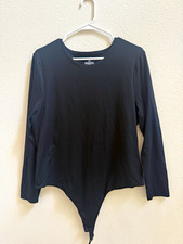 Nuuds Black Long Sleeve Bodysuit Women s XXL Crew Neck Stretch Minimalist Basic