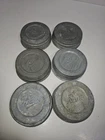 6 VINTAGE BALL ZINC CANNING LIDS WIDE MOUTH WITH MILK GLASS INSERT