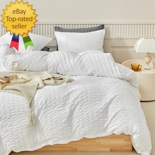 Duvet Cover Set King Size, 3Pcs Washed Microfiber White Bedding Set, Soft Breath