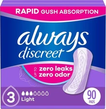 Always Discreet Incontinence & Postpartum Pads for Women, 90 ct, Light (30x3) ✅