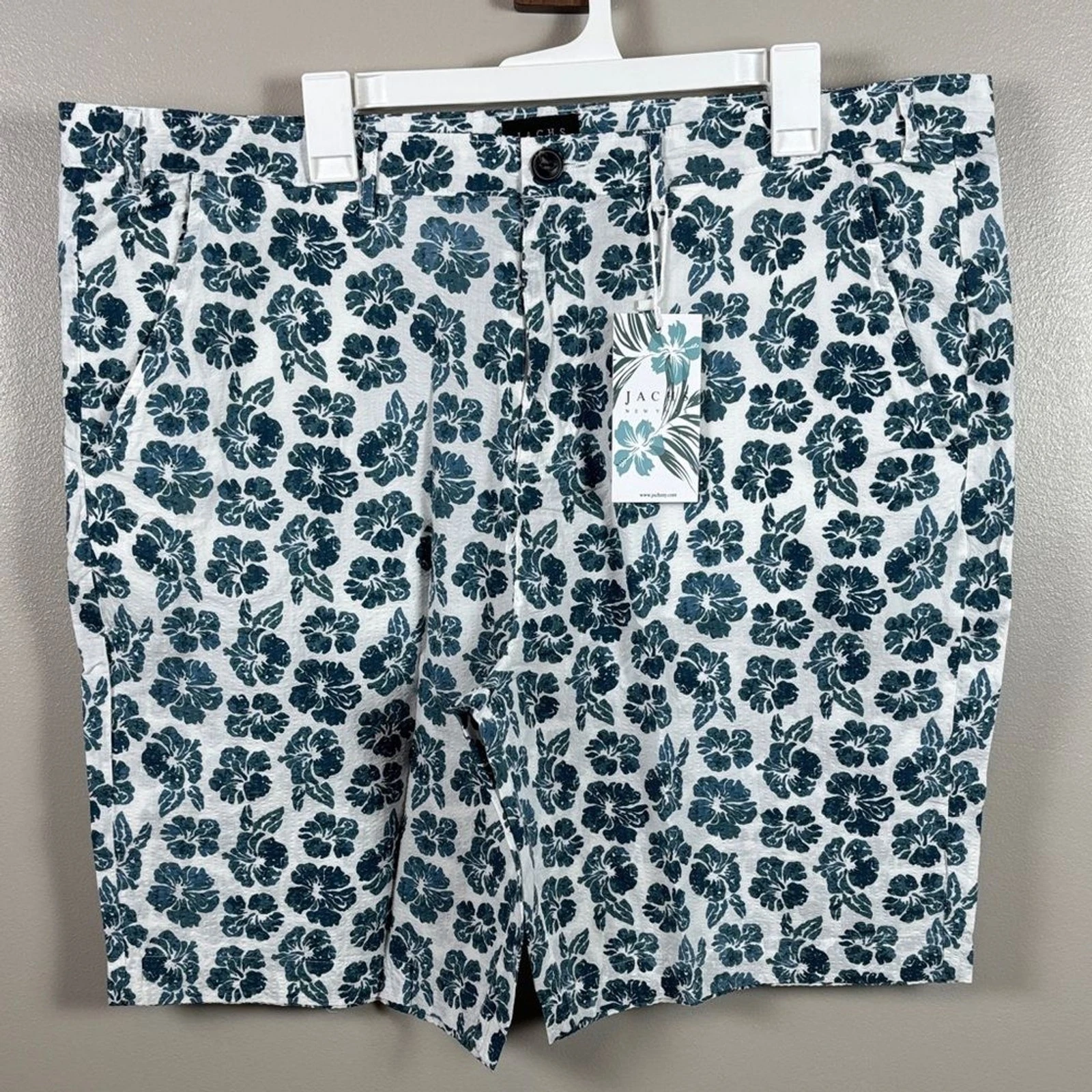 Jachs Men's White Teal Floral Shorts 10” inseam NWT