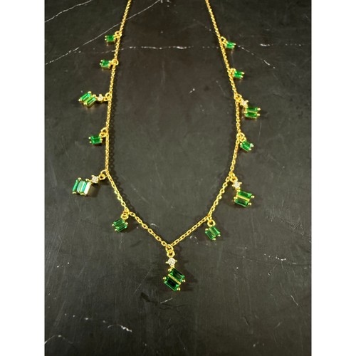 Emerald Station Cubic Zirconia Drop Bead 16in Necklace B930 925 Gold ...