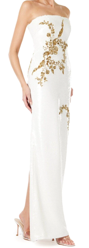 New 2024 Monique Lhuillier Collection White Gold Embroidered Long Gown Dress 4 - Picture 2 of 6