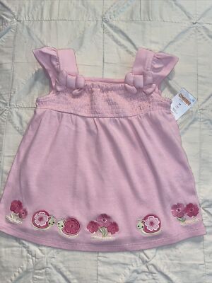 Gymboree Pink Snails And Flowers Bow Flutter Sleeve Top Size 2 2T NWT