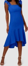 Adrianna Papell Women's Blue Crepe Ruffled High-Low Dress Size 6